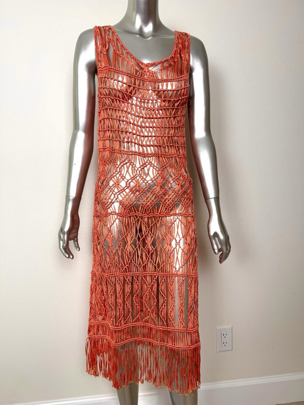 Macrame Crochet Dress Women’s XS/S Orange Resort Beach Boho Gypsy Burning Man